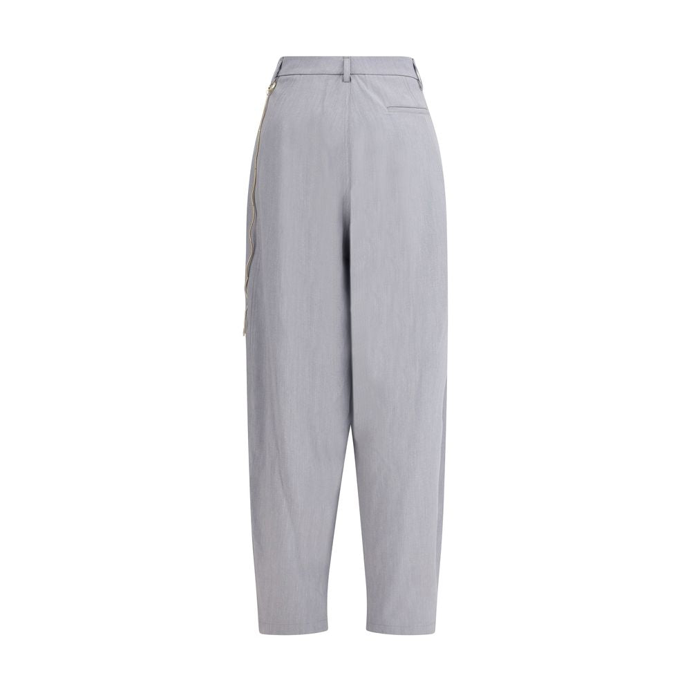 Darkpark Gray Polyester Casual Pants with gold chain detail and front pleats, featuring button closure, perfect for a sophisticated look.