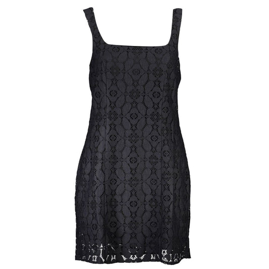 Desigual Black Polyester Women Dress with square neckline and back zipper, featuring a bold sleeveless cut and unique design.