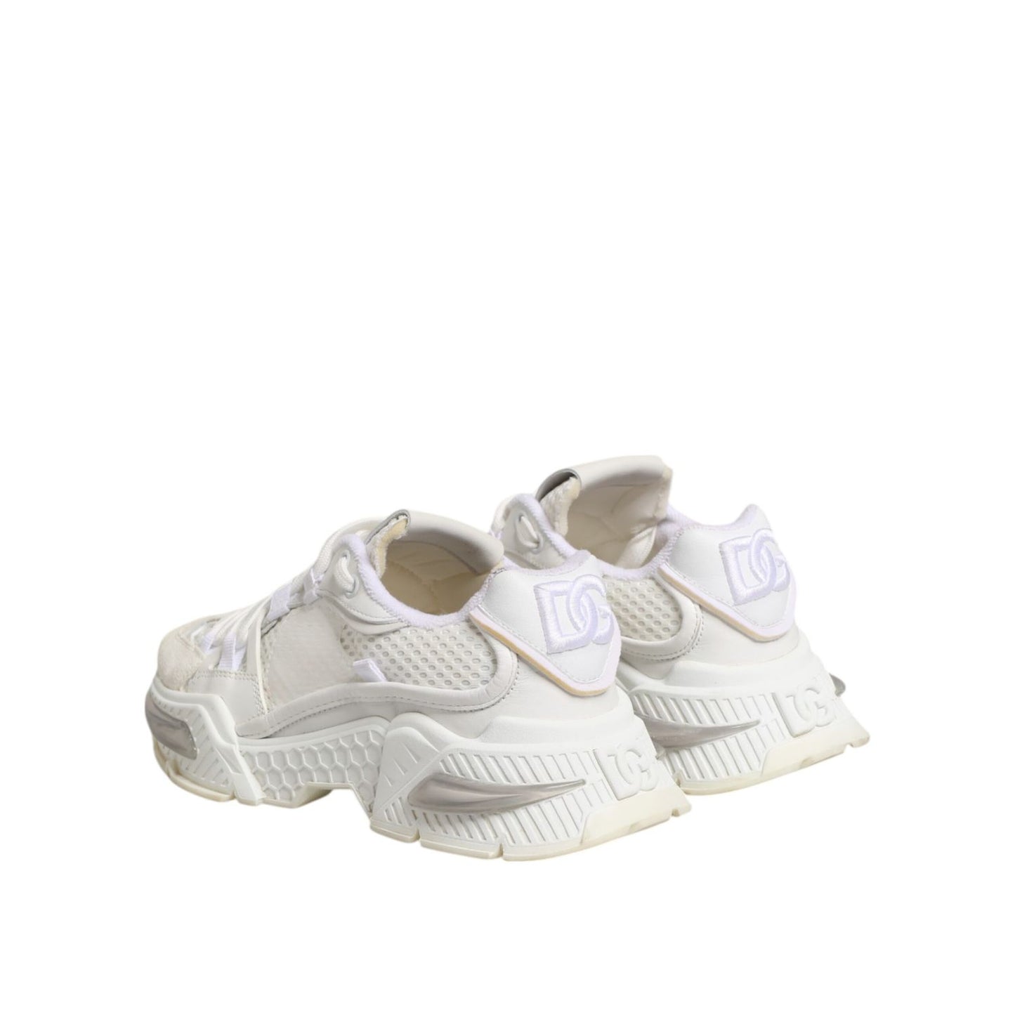 Back view of Dolce & Gabbana Airmaster White Women Low Top Sneakers Shoes showcasing luxury craftsmanship and unique silhouette.