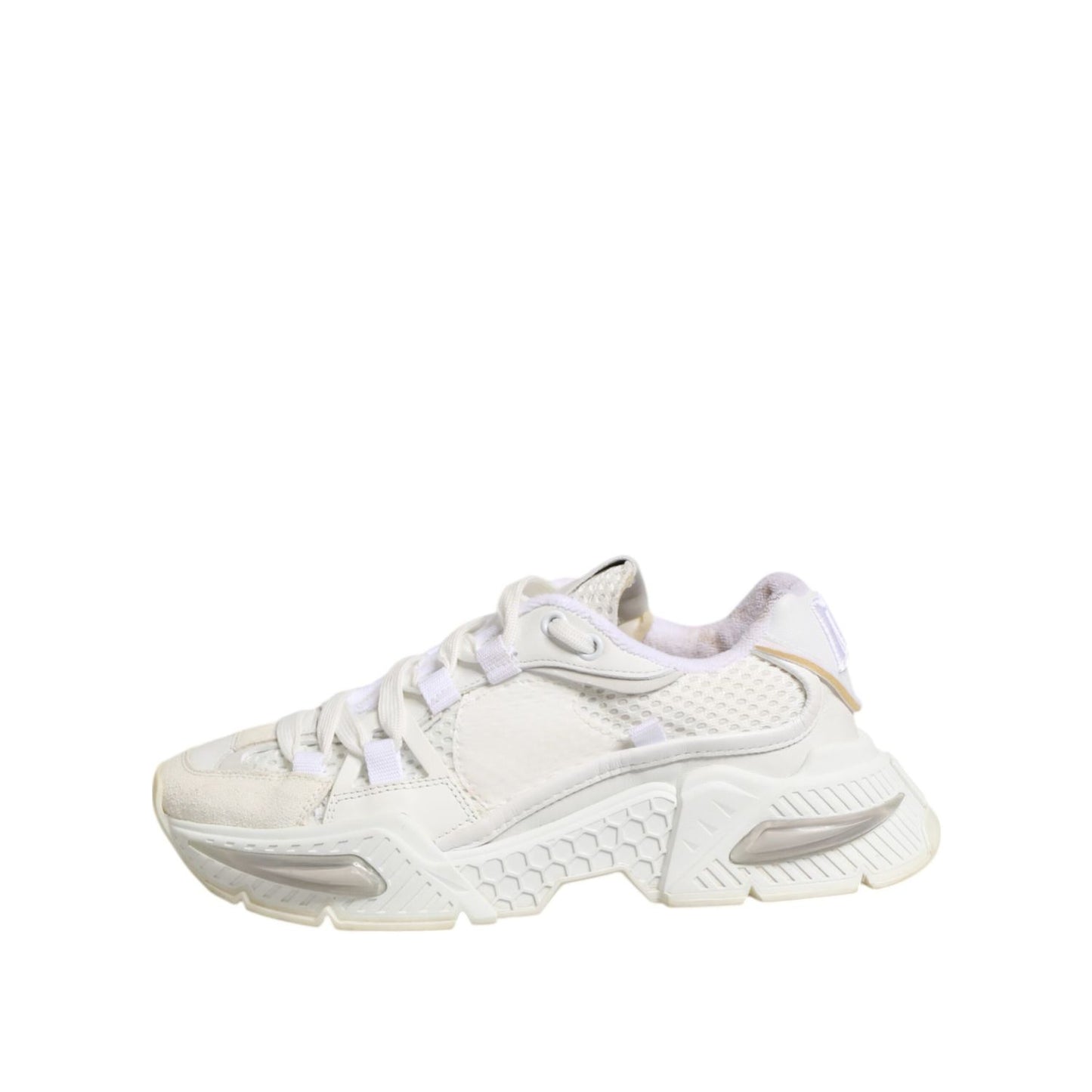 Dolce & Gabbana Airmaster White Women Low Top Sneakers Shoes in calf leather with rubber sole, showcasing Italian luxury craftsmanship.
