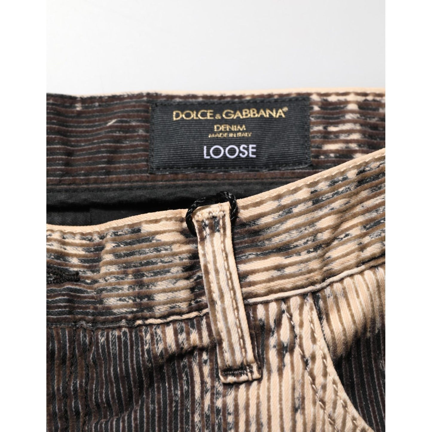 Dolce & Gabbana Beige Black Corduroy Tie-Dye Cotton Blend Pants