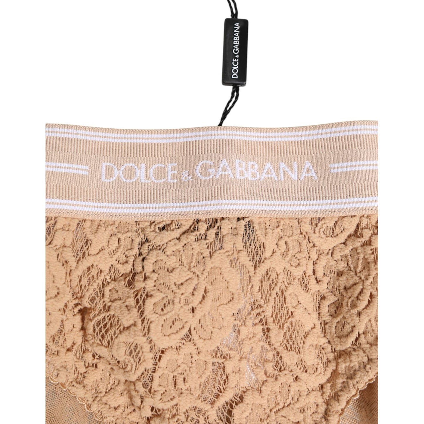 Dolce & Gabbana Beige Lace Brasiliano Briefs Logo Waistband Underwear