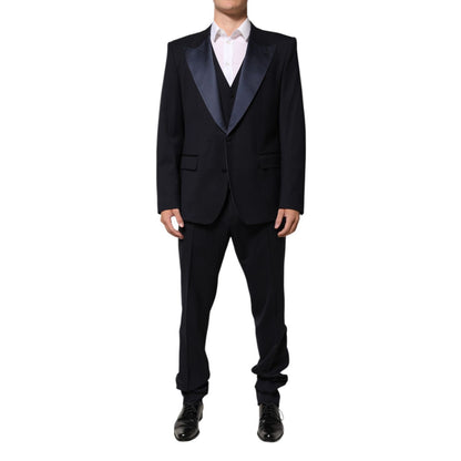 Dolce & Gabbana Black 3 Piece Wool Silk Blend Suit SICILIA