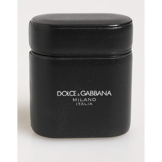 Dolce & Gabbana Black Calfskin Leather Logo Print Flip Holder Airpods Case