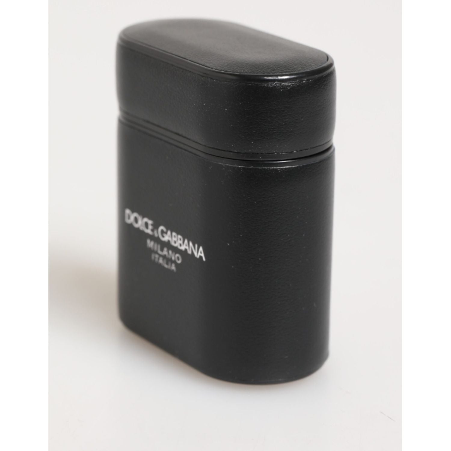 Dolce & Gabbana Black Calfskin Leather Logo Print Flip Holder Airpods Case