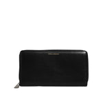 Dolce & Gabbana Black Calfskin Leather Logo Zip Around Continental Wallet with card slots, coin pocket, and zipper closure.
