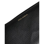 Dolce & Gabbana Black Calfskin Leather Logo Zip Around Continental Wallet with gold logo detail.