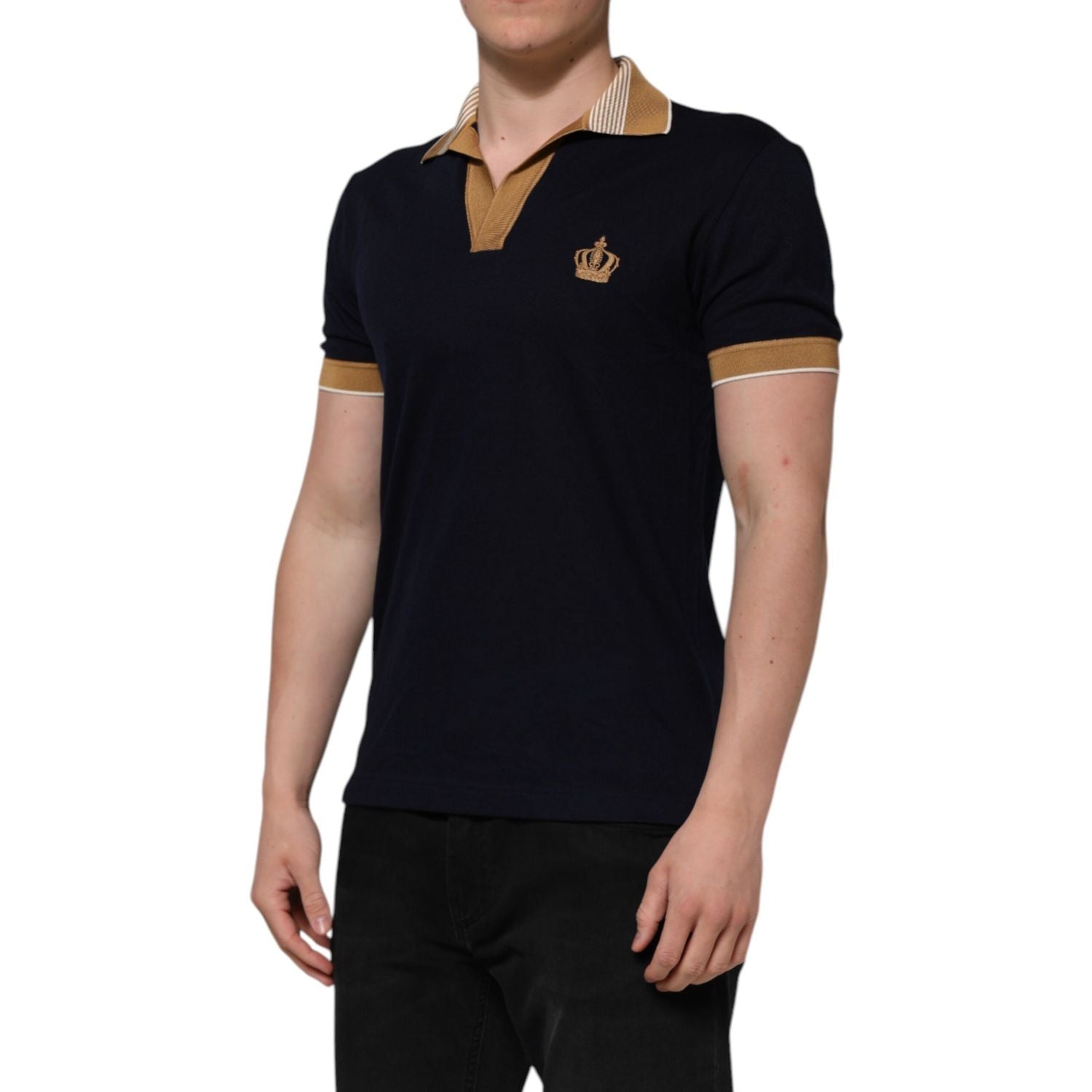 Dolce & Gabbana Black Cashmere Crown Logo Men Polo T-shirt