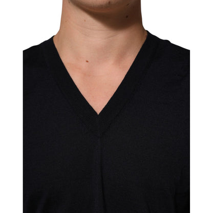 Dolce & Gabbana Black Cashmere Knit V-Neck Pullover Sweater