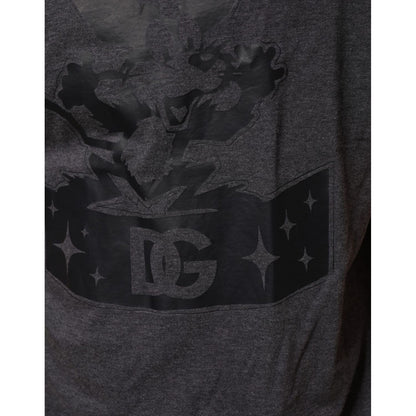 Dolce & Gabbana Black Charcoal DG Logo V-Neck Men T-shirt