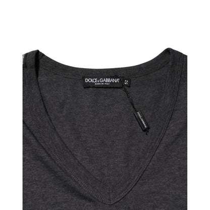 Dolce & Gabbana Black Charcoal DG Logo V-Neck Men T-shirt