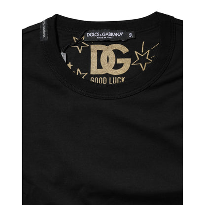 Dolce & Gabbana Black Cotton Logo Print Crew Neck T-shirt
