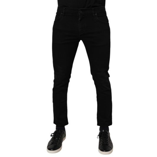 Dolce & Gabbana Black Cotton Skinny Jeans Men Trouser Pants, premium Italian denim with elastane for comfort, classic five-pocket style.