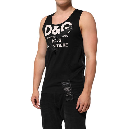 Dolce & Gabbana Black Cotton Sleeveless Tank Top DG Logo Men T-shirt