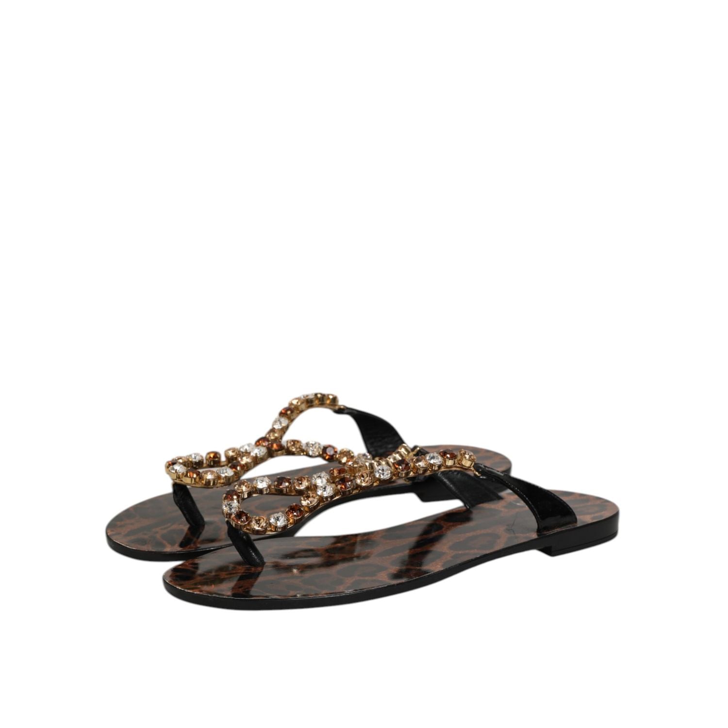 Dolce & Gabbana Black Crystals Flats Sandals Beachwear Shoes