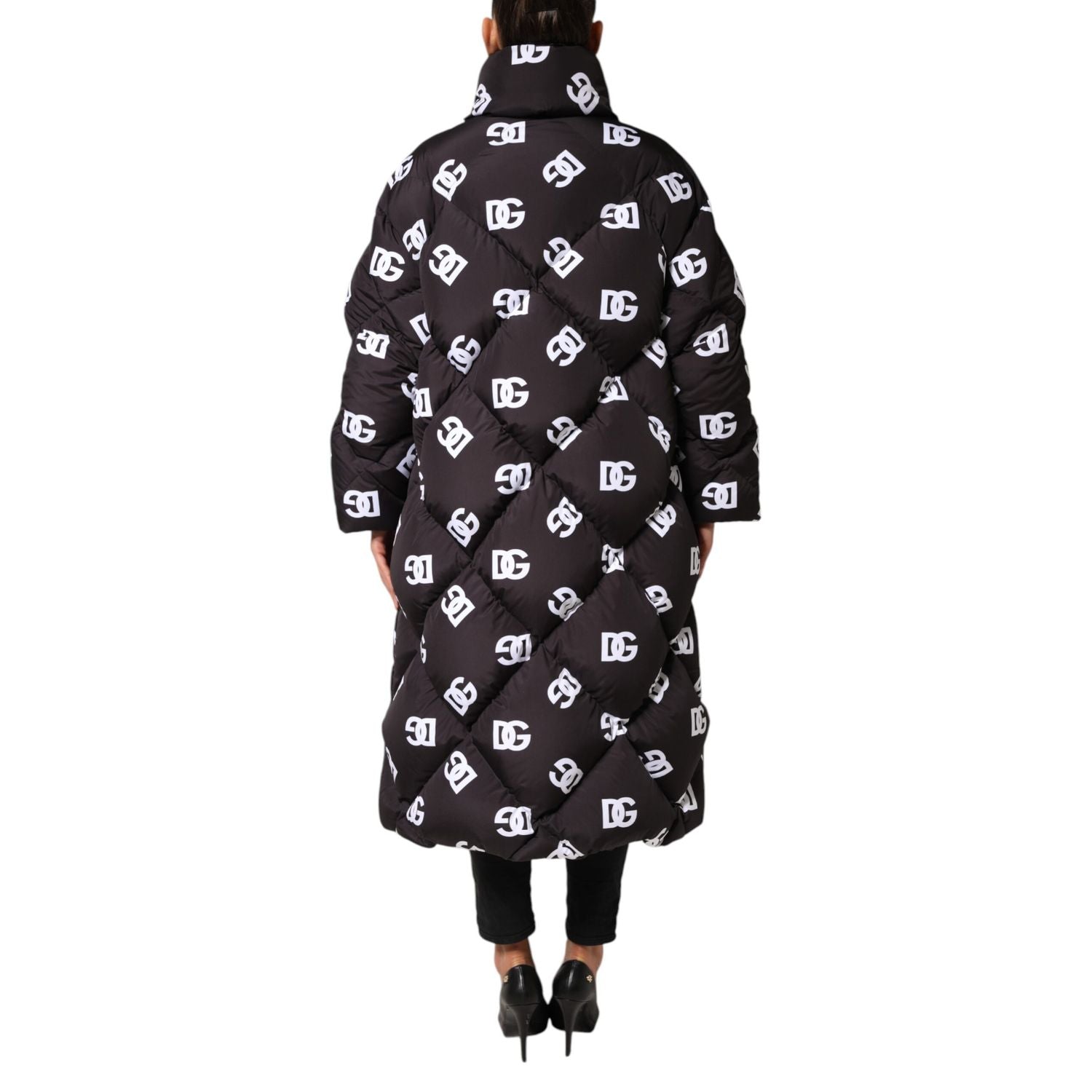 Dolce & Gabbana Black DG Mania Puffer Quilted Long Coat Jacket
