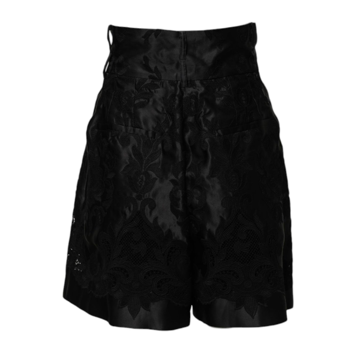 Dolce & Gabbana Black Floral Embroidery Silk High Waist Shorts