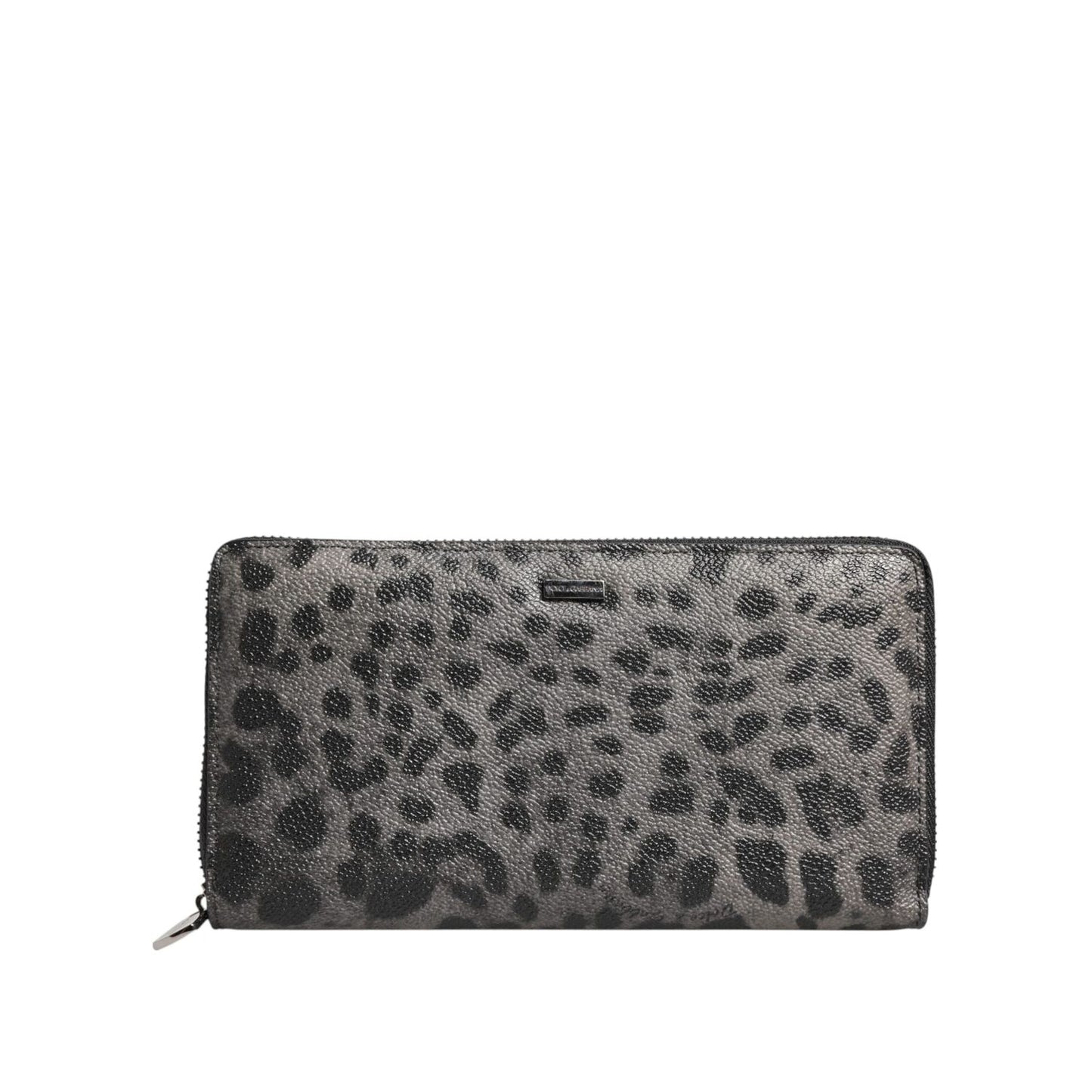 Dolce & Gabbana Black Gray Leopard Leather Zip Around Continental Wallet