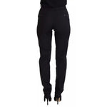Back view of Dolce & Gabbana Black High Waist Skinny Trouser STAFF Pants, featuring logo details and designed with polyester-wool blend.