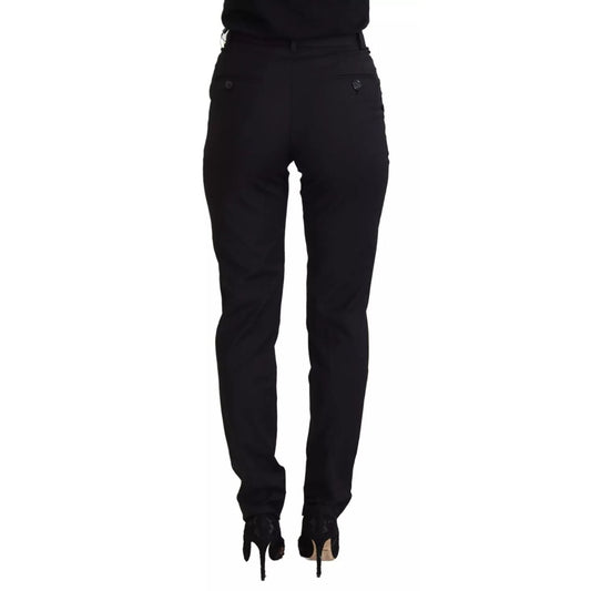 Back view of Dolce & Gabbana Black High Waist Skinny Trouser STAFF Pants, featuring logo details and designed with polyester-wool blend.
