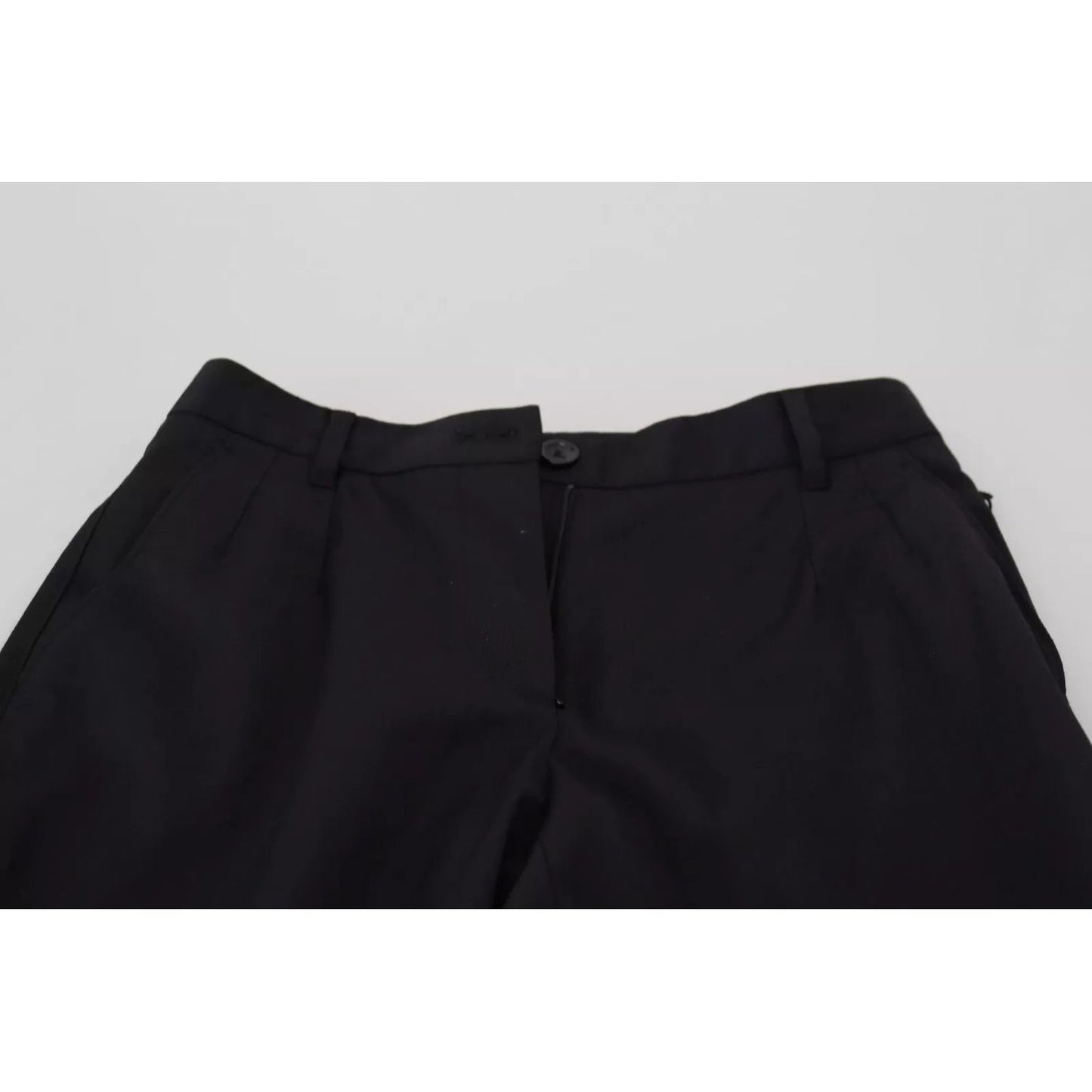Dolce & Gabbana Black High Waist Skinny Trouser STAFF Pants with logo details, made of polyester, wool, elastane. Store sample with pulled threads.