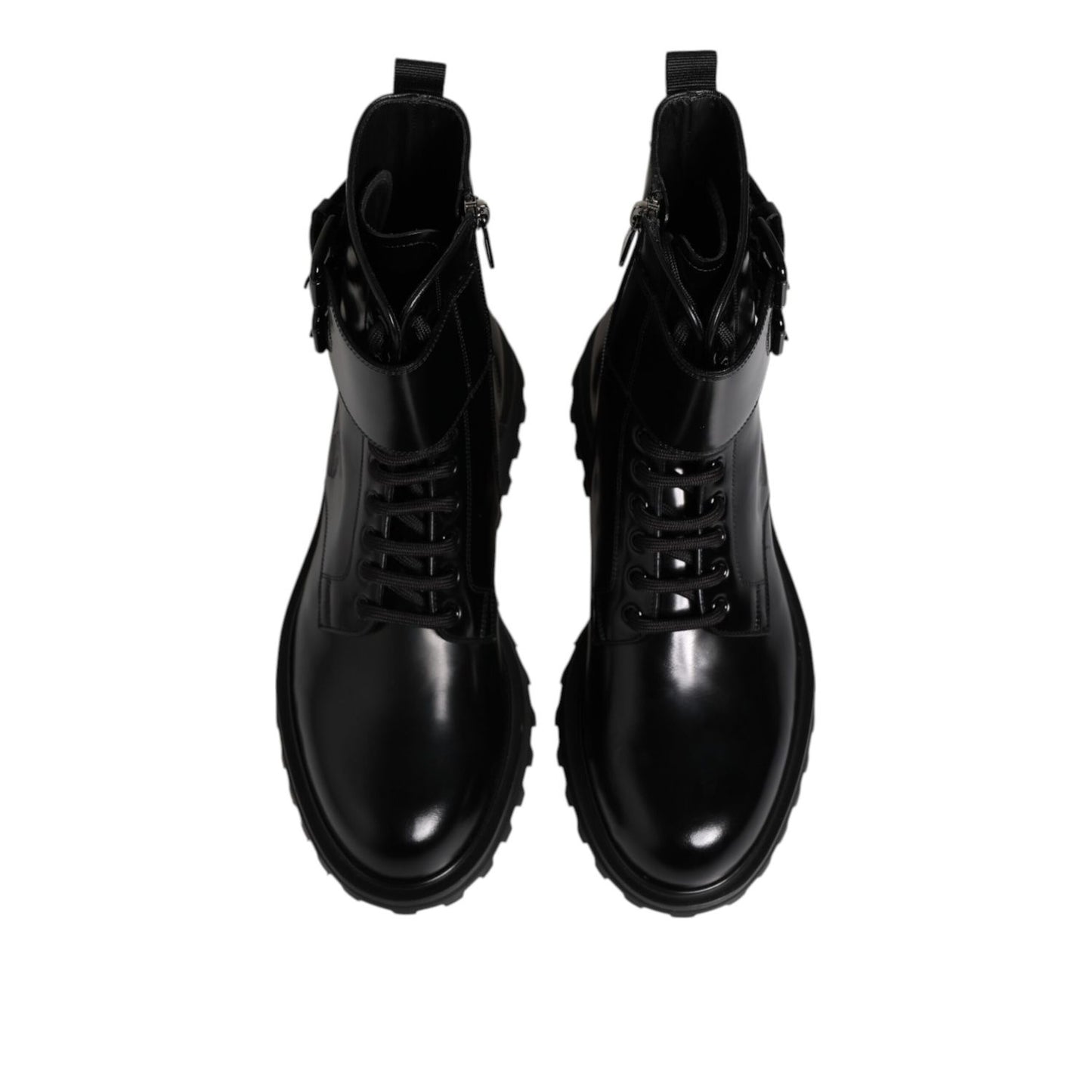 Dolce & Gabbana Black Leather Lace Up Mid Calf Boots Shoes