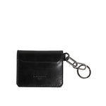 Dolce & Gabbana Black Leather Logo Embossed Key Chain Card Holder Wallet, crafted from horse leather, features zipper closure and logo details.