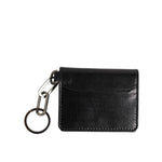 Dolce & Gabbana Black Leather Logo Embossed Key Chain Card Holder Wallet with zipper and key chain attachment, made from horse leather.