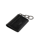 Dolce & Gabbana Black Leather Logo Embossed Key Chain Card Holder Wallet with zipper, made from luxury horse leather.