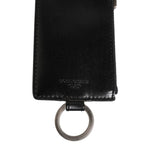 Dolce & Gabbana Black Leather Logo Embossed Lanyard Card Holde Wallet with ring fastening, rear view displaying logo detail.