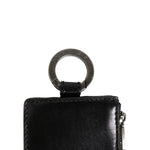 Dolce & Gabbana Black Leather Logo Embossed Lanyard Card holde Wallet with ring fastening and zipper closure.