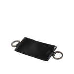 Dolce & Gabbana Black Leather Logo Embossed Lanyard Card Holde Wallet with ring fastenings and zipper closure.