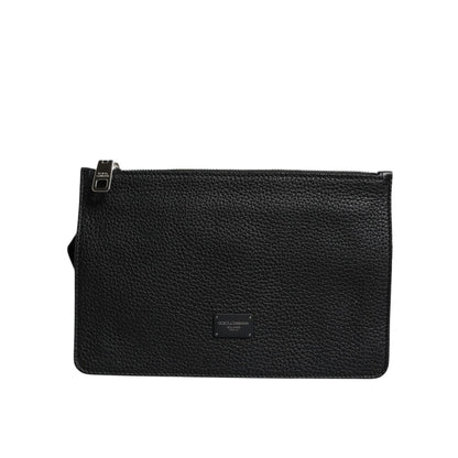 Dolce & Gabbana Black Leather Logo Embossed Waist Fanny Pack Bag