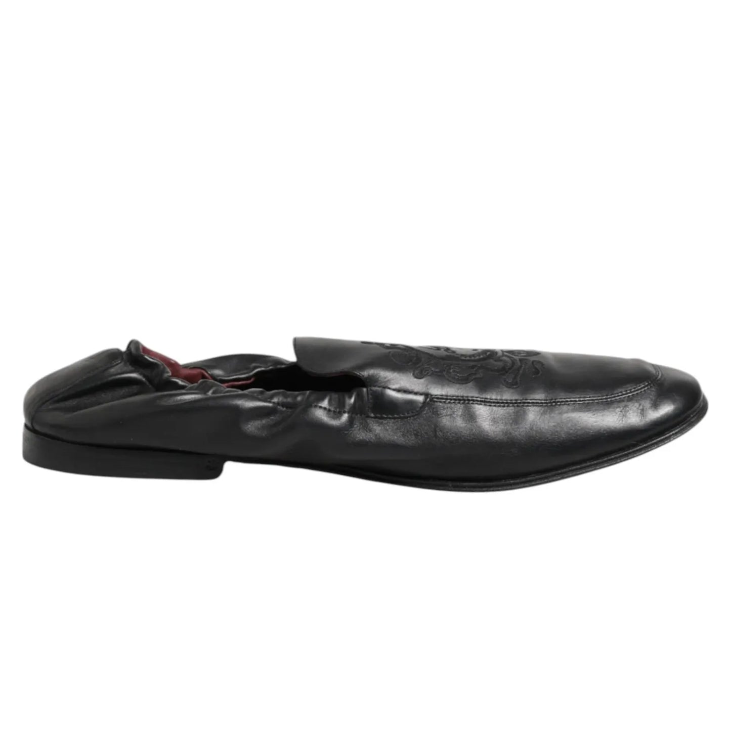Dolce & Gabbana Black Leather Slip On Men Flat Loafers Shoes