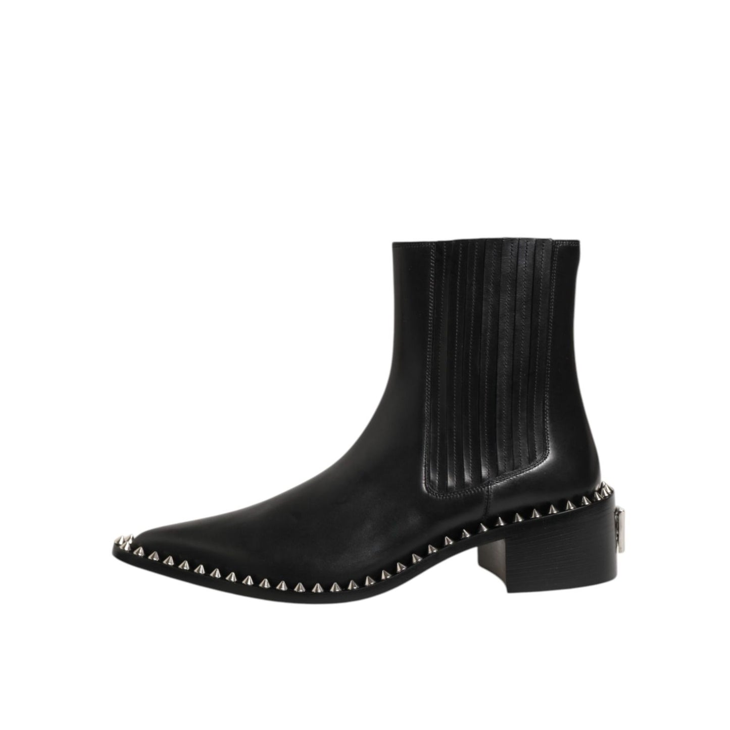 Dolce & Gabbana Black Leather Studded Men Short Boots Shoes