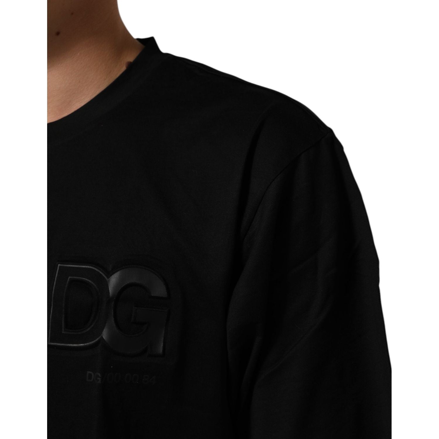 Dolce & Gabbana Black Logo Patch Cotton Men Crew Neck T-shirt