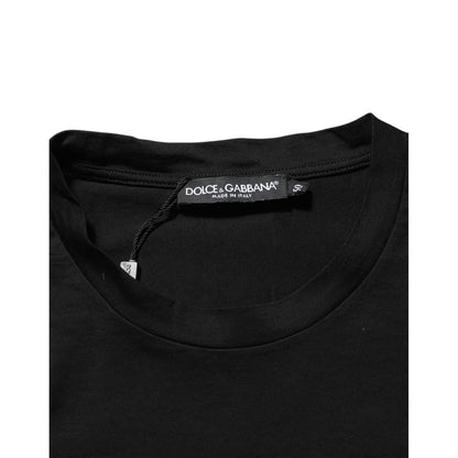 Dolce & Gabbana Black Logo Patch Cotton Men Crew Neck T-shirt