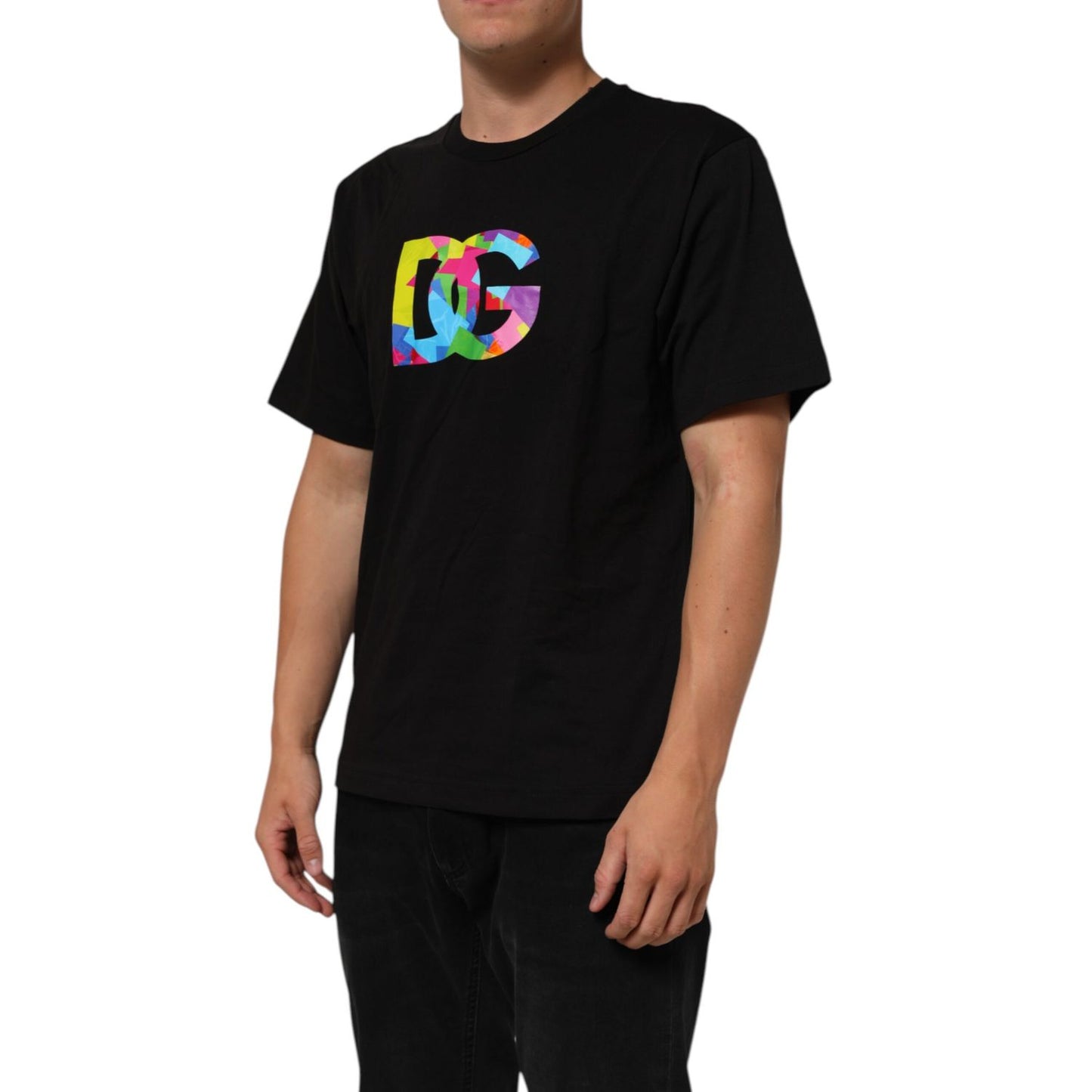 Dolce & Gabbana Black Logo Print Cotton Crew Neck T-shirt