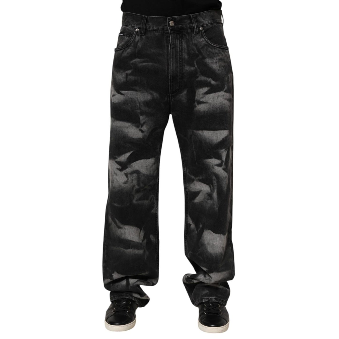 Dolce & Gabbana Black Marbled Effect Straight Men Denim Jeans