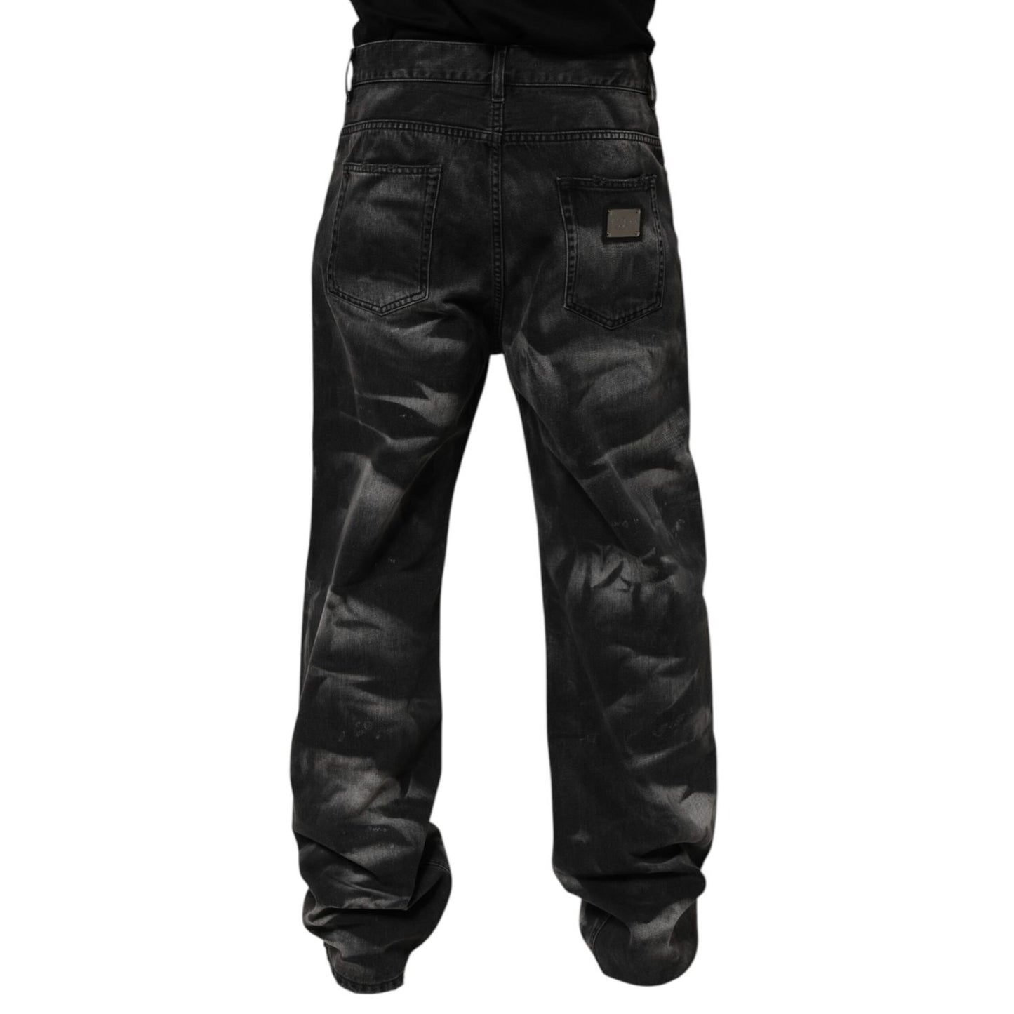 Dolce & Gabbana Black Marbled Effect Straight Men Denim Jeans