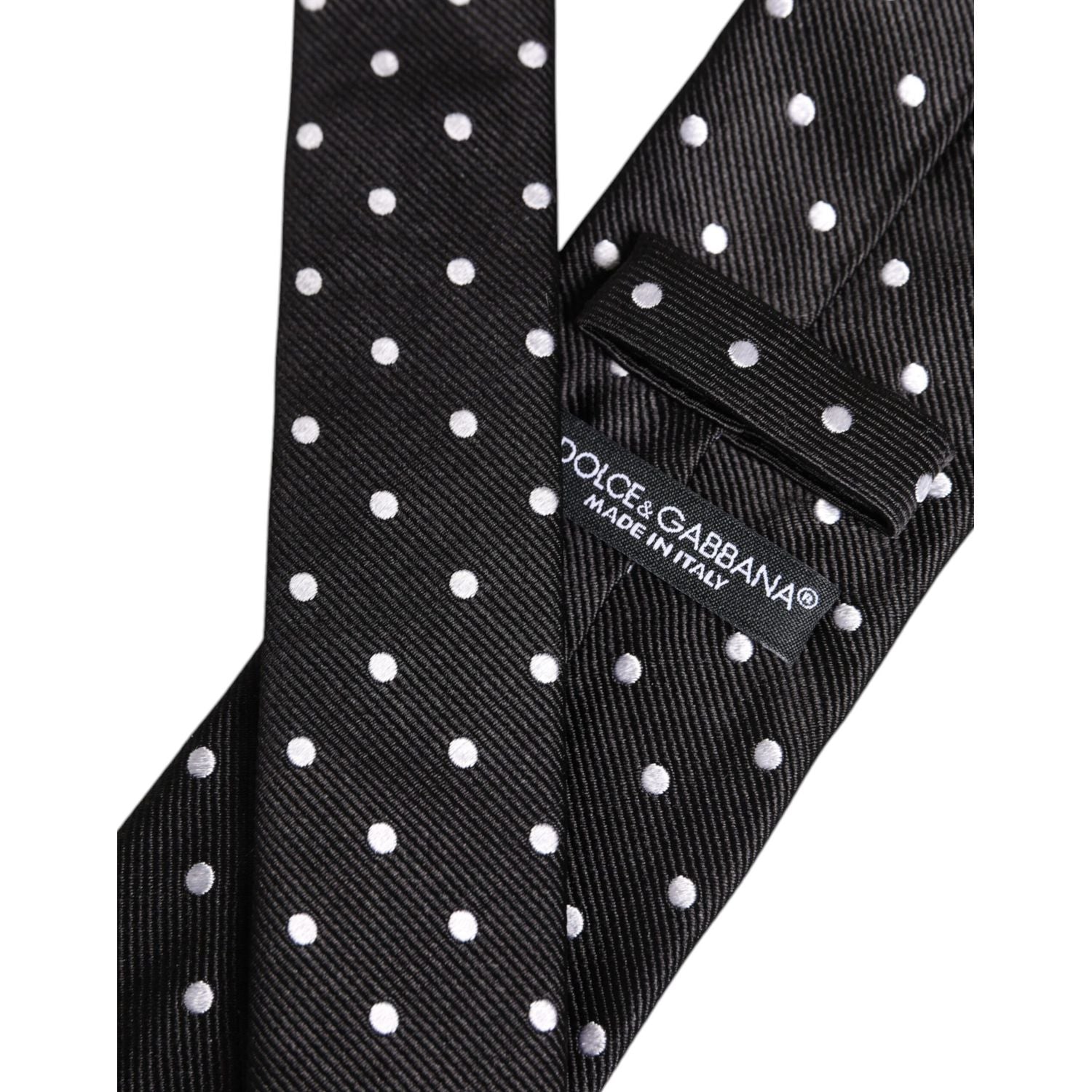 Dolce & Gabbana Black Polka Dots Silk Adjustable Necktie Tie