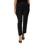 Dolce & Gabbana Black Polyester Tapered Women Trouser Pants mid waist with zipper closure and logo details.