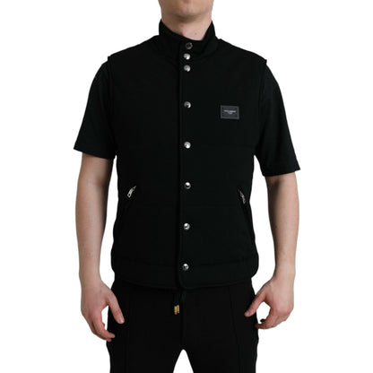 Dolce & Gabbana Black Rayon Buttoned Vest Logo Jacket Dolce & Gabbana