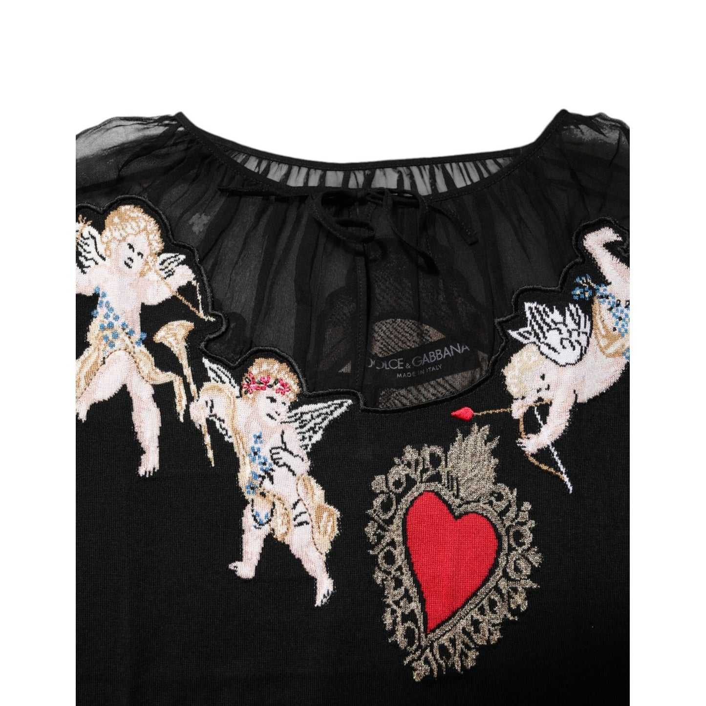 Dolce & Gabbana Black Sacred Heart Embroidered Crewneck Top