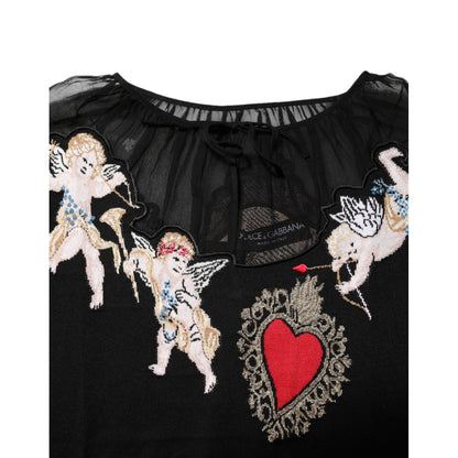 Dolce & Gabbana Black Sacred Heart Embroidered Crewneck Top