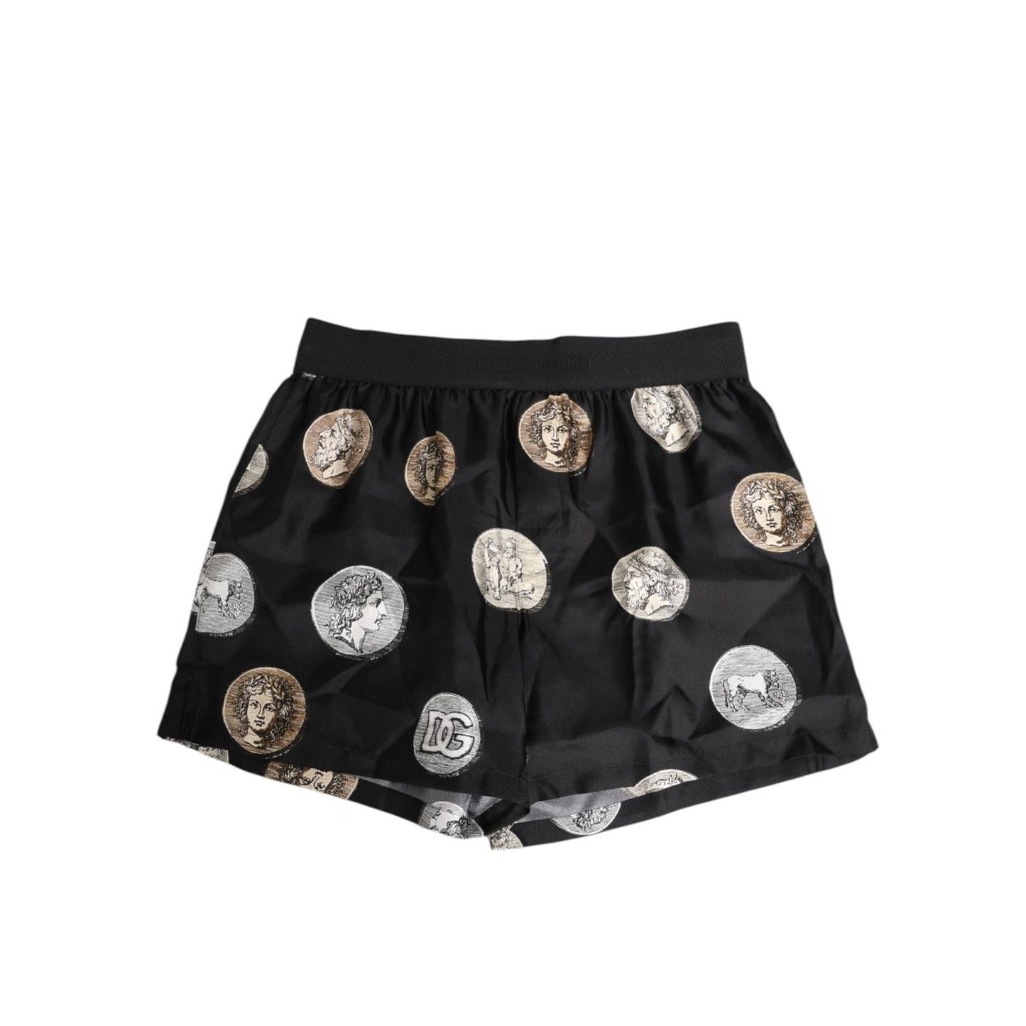 Dolce & Gabbana Black Silk Ancient Coin Print Boxer Short Swimwear