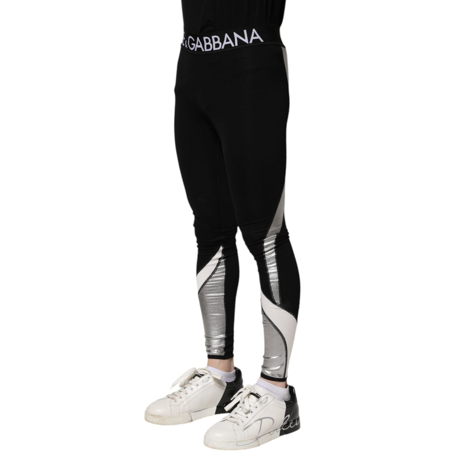 Dolce & Gabbana Black Silver Nylon Skinny Men Leggings Pants