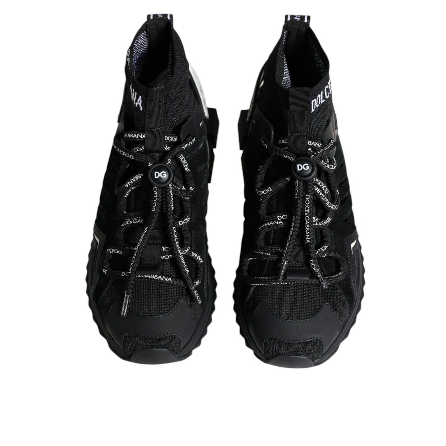 Dolce & Gabbana Black Sorrento Socks Logo Sneakers Shoes featuring sock-style design and ridged rubber sole, exclusive craftsmanship.
