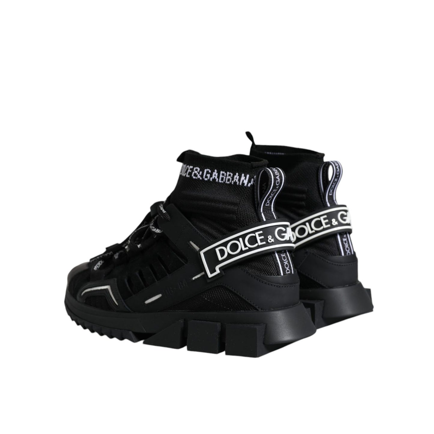 Dolce & Gabbana Black Sorrento Socks Logo Sneakers Shoes featuring sock-style and ridged rubber sole, exclusive craftsmanship.