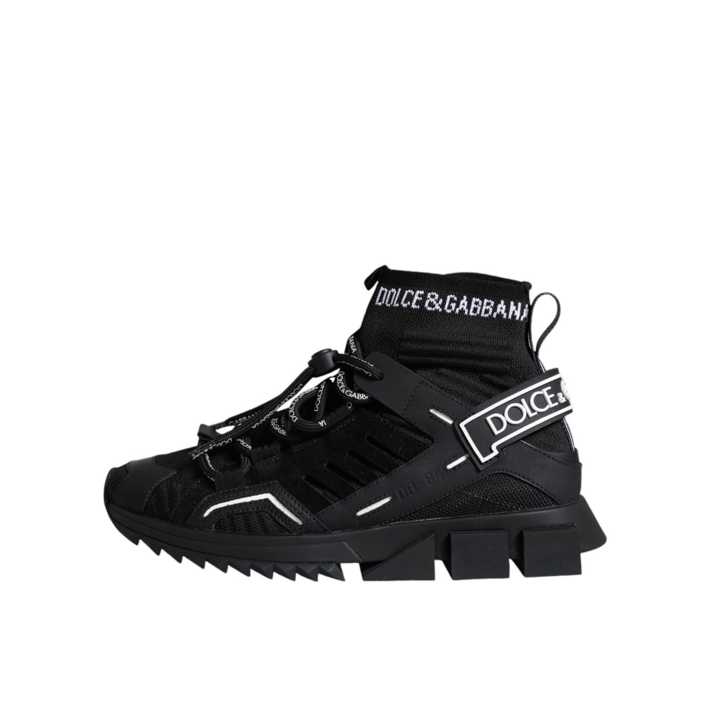 Dolce & Gabbana Black Sorrento Socks Logo Sneakers Shoes with round toe and ridged sole.